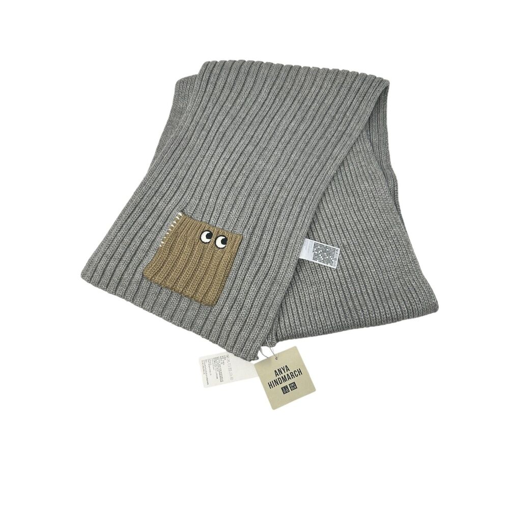 Uniqlo x Anya Hindmarch Light Grey Wool‎ Blend Pocket Scarf 66x10 NWT